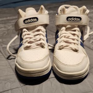 adidas Kids White and Blue Mid-Top Sneakers with Strap
